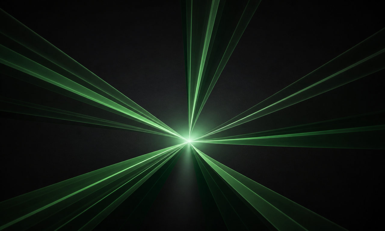 Multiple streams of light converging into a single luminous point, representing unification
