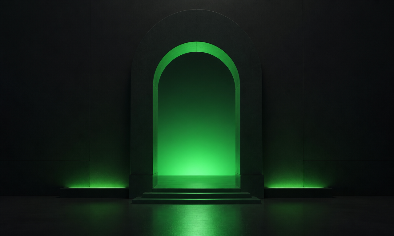 A luminous gateway representing the review and approval checkpoint